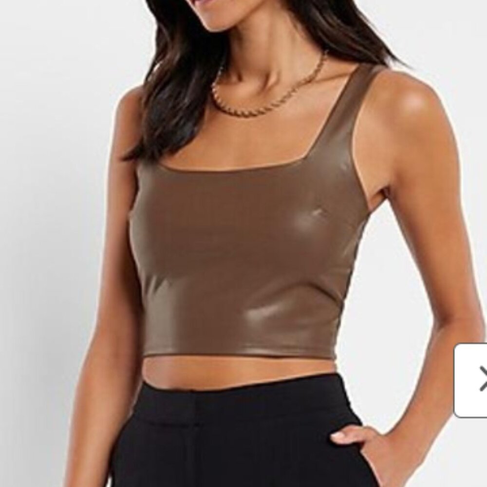 Body Contour Faux Leather Square Neck Cropped Tank